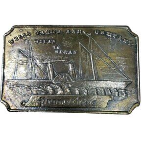 Vintage Wells Fargo Sailing Ship Brass Belt Buckle Collectible‎
